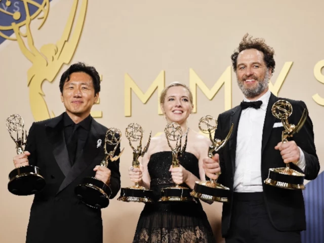hiro murai winner of the outstanding directing for a comedy series award for widow s bay katie dippold winner of the outstanding writing for a comedy series award for widow s bay and matthew rhys winner of the outstanding lead actor in a comedy series award for widow s bay and winner of the outstanding lead actor in a limited or anthology series or movie award for the beast in me pose with their awards during the 78th primetime emmy awards in los angeles california u s september 14 2026 photi reuters